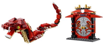 套裝可以拼搭出“蛇”和帶有蛇形圖案的傳統(tǒng)中式拱門，盡顯樂高的中國元素