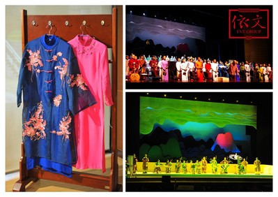 媒體見面會現(xiàn)場，演奏家們身穿依文集團特別設(shè)計的演出服飾表演《印象.國樂》精彩片段