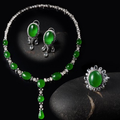 承翰寶石 - 《正陽色冰種翡翠》透亮色滿、展現(xiàn)高貴氣度的翡翠項鏈及戒指