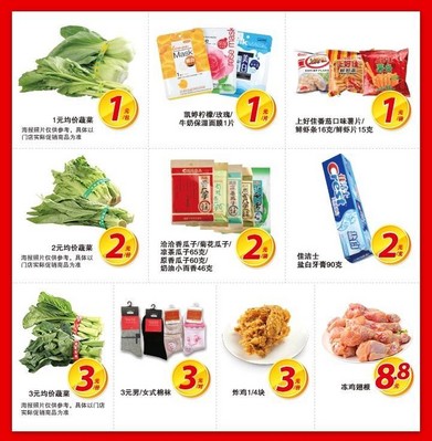 沃爾瑪及好又多門店推出 “1元、2元、3元、5元、8.8元、9.9元”等價(jià)位的400個(gè) “均一價(jià)” 特惠商品